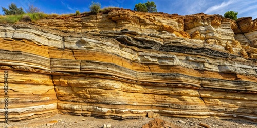 Sedimentary rock with layers of sandstone, shale, and limestone , geology, texture, earth science, formation