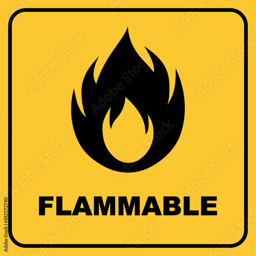 Minimalist fire warning vector art. sign for industries, stores, companies, homes, offices. flammable, explosion. yellow and black colors. pictogram for warnings, alerts, cautions.