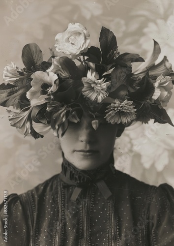 Photo of vintage flowers portrait plant art.