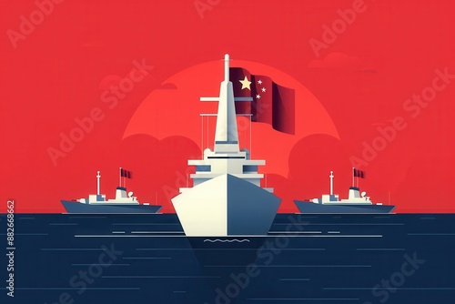 Chinese Navy Ships Illustration.