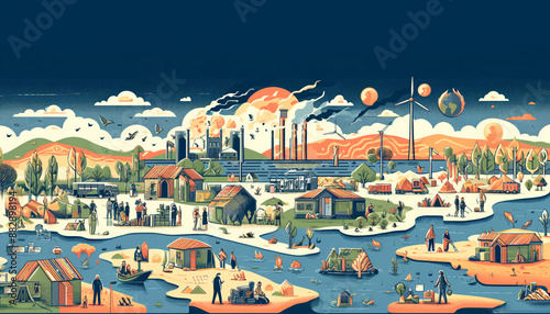 Illustration of climate change depicting eco-refugees