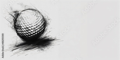 Golf ball illustration with copy space on white background, monochrome sketch