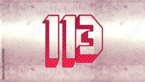 Cute 3d bold outline pink number design of 113 on white background.