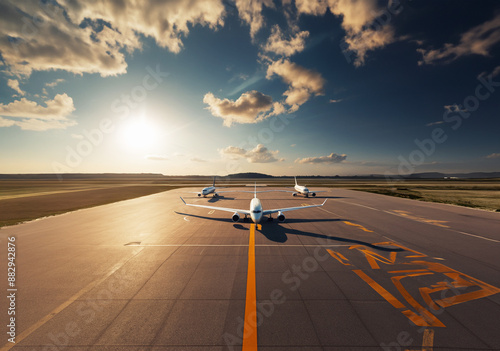 Modern airplane soaring through skies.