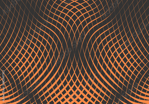 Fondo de malla con volumen ondulada de trazo naranja en fondo negro