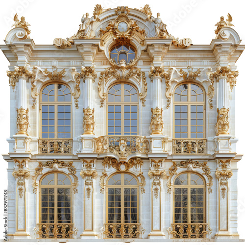 Elegant French Baroque Architecture with Golden Accent Isolated on Transparent or White Background, PNG