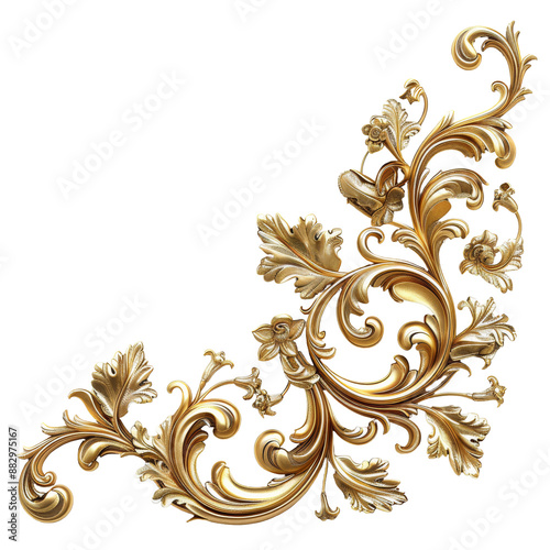 Vintage Baroque Corner Ornament Isolated on Transparent or White Background, PNG