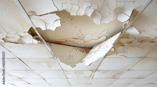 Falling Ceiling Tile, A ceiling tile beginning to fall, capturing the sudden structural failure