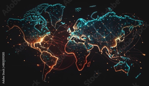 Digital Age: World Map Illuminated by Global Internet Connectivity