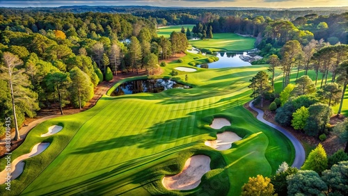 Aerial view of the iconic Augusta National Golf Course , Augusta, Masters, golf, course, green, fairway, sport, tournament