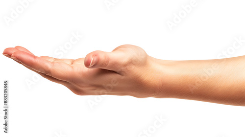 Hand palm stretching out, offering, showing gesture, isolated on white background, transparent png