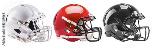 Side view of set football helmet