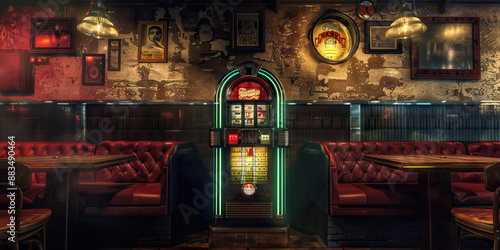 The Retro Lounge: A vintage jukebox playing old-school tunes, surrounded by leather booths and dim lighting.