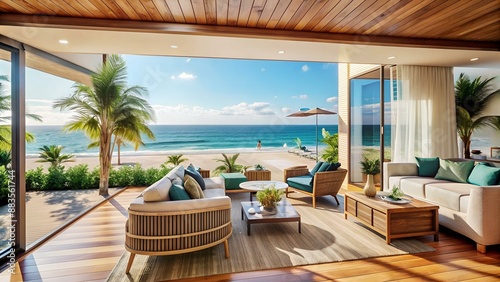 Beach living on Sea view / 3d rendering