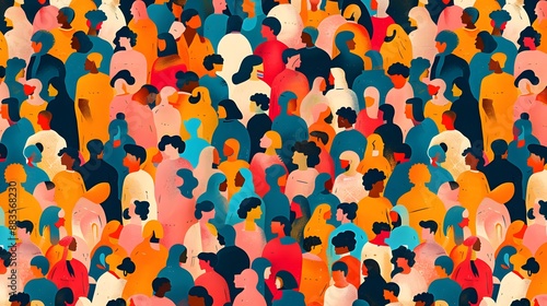 Colorful diverse people crowd abstract art seamless pattern. Multi-ethnic community, big cultural diversity group background illustration in modern collage painting style. 