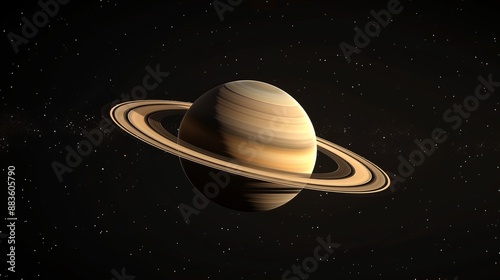 A stunning view of Saturn with its distinctive rings prominently shown, set against the backdrop of deep space filled with stars and cosmic elements.