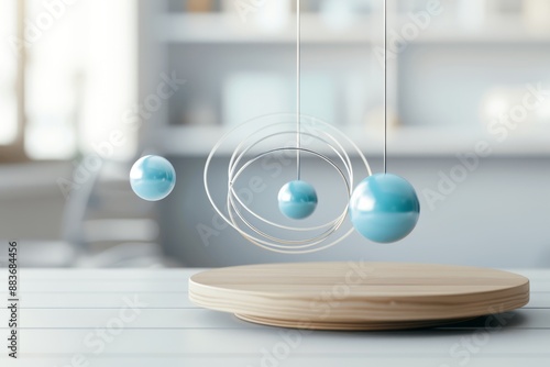 A conceptual representation of gravitational forces showing objects in motion, illustrating principles of physics and dynamics, free space for text.