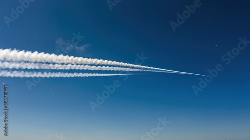 Sky with a jet plane leaving a white contrail on a clear day, symbolizing travel and freedom