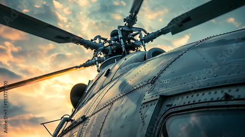 Close up of a military helicopter rotor blade detail