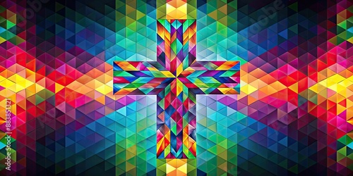 Abstract geometric cross design with vibrant colors, geometric, abstract, design, colorful, pattern, shape, symmetry