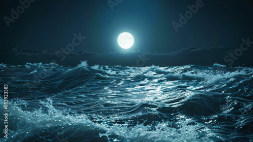 Sea or ocean waves under moonlight