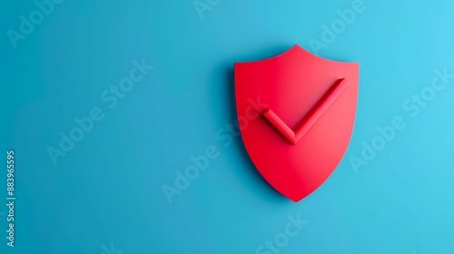 Red shield with check mark on blue background, symbolizing protection and security. Perfect visual for cybersecurity and trust concepts.