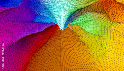 抽象的 カラフル 曲線 フロー 黒背景 光の軌跡 グラデーション アート 躍動感 シンプル ミニマル デザイン 視覚効果 輝き 流動性 クリエイティブ ダイナミック 輝く パターン 線条