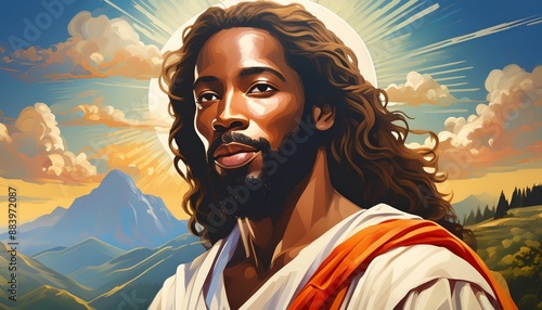 Portrait of African Christ - Depiction of Black Jesus Christ - Peaceful and Calming Image - African Christians Savior of Humanity and Mankind - Unorthodox Image of Christianity