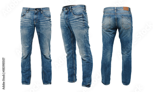 men's medium blue jeans isolated on transparent background