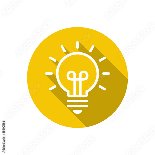 Light bulb line icon with long shadow. Insight sign symbol