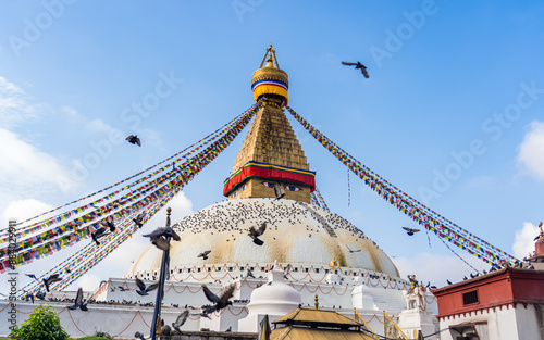 Landscape view of Boudhanath stupa in Kathmandu, Nepal.