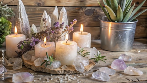 Crystal healing energy being channeled through candles and plants, crystal, healing, energy, candle, plants