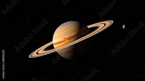 An artistic space view showcasing the gaseous giant Saturn with its extensive and stunningly beautiful ring system, providing a glimpse into the wonders of the solar system.