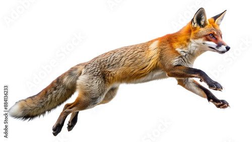  a fox leaping to catch its prey isolated on white background