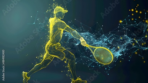 Tennis sport, glowing lines, technological digital tennis player,