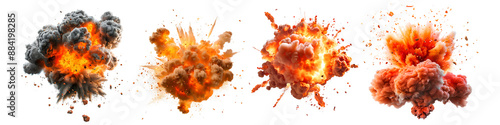 Set of isolated explosions on a transparent background.