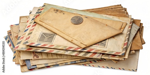 Pile of vintage WWII paper mail letters, WW2, letters, correspondence, postal, historical, paper, envelope, vintage