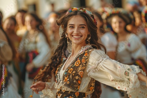 A Joyful Moment in a Traditional Romanian Folk Dance Performance