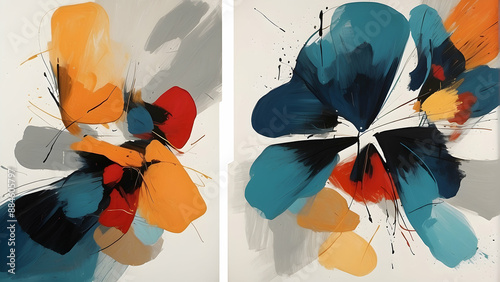 Abstract colorful paint splash diptych