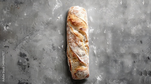 Ciabatta bread seen from above on gray surface