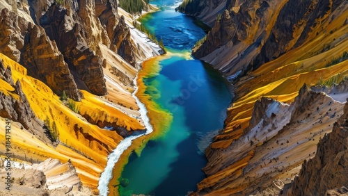 Aerial View of the Grand Canyon of the Yellowstone River.