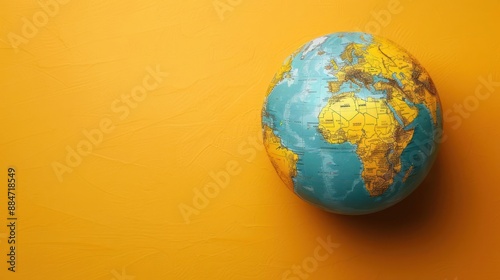 a blue and yellow globe on a yellow surface