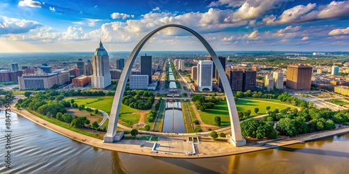 A stunning aerial view of the iconic Gateway Arch in St. Louis, Missouri, St. Louis, Gateway Arch, Missouri