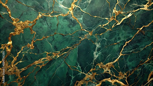 Dark green marble background with elegant golden veins, emerald green, marble, texture, luxurious, elegant, golden veins, dark