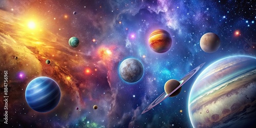 Planets in outer space with colorful galaxies in the background, planets, space, galaxy, solar system, universe