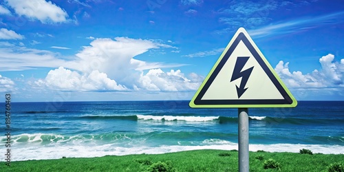 Warning sign for electric currents at the ocean, danger, warning, sign, electricity, ocean, caution, safety, hazard