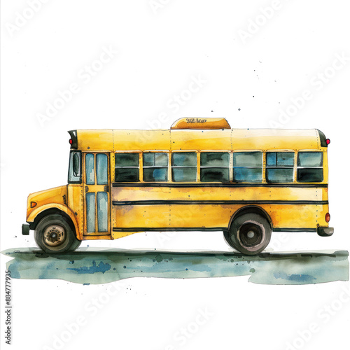 School Bus watercolor illustration isolated on transparent. png file for art work, posters, posters, cards, holiday decor. 