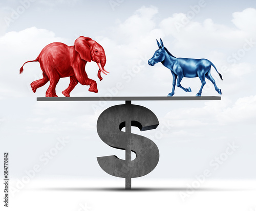 Money In US Politics and Campaign Financing and Election Commission finance issues and Corporate Contributions for the left or right wing or individual donations to campaigns or buying votes concept.