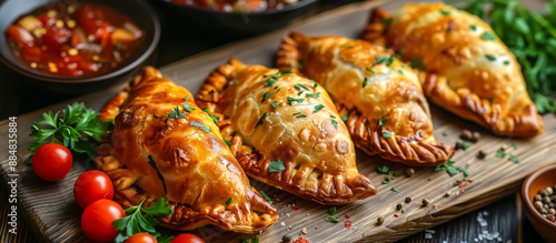 Empanada is a stuffed pastry turnover filled with various ingredients such as meats, cheeses, vegetables, or fruits, depending on regional preferences