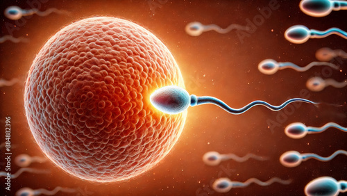 Sperm cell approaching egg cell illustration